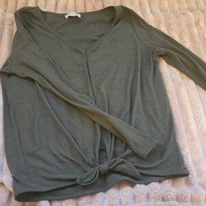 LOFT Olive Green Women's Blouse with Knot Detail
